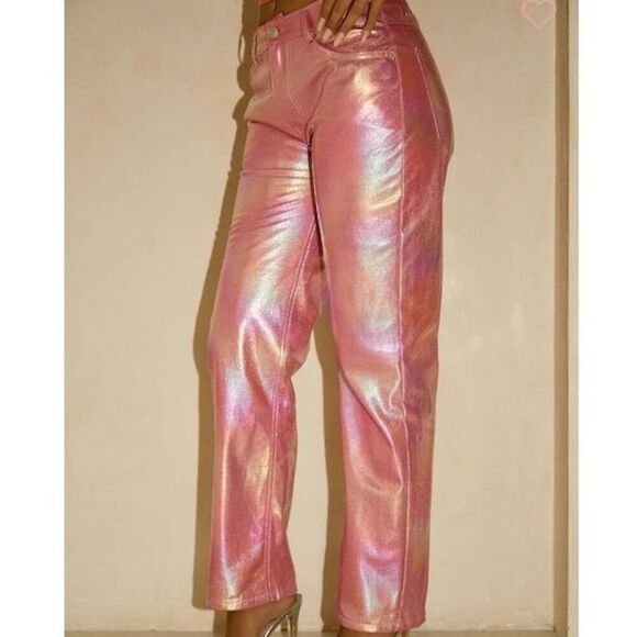 Barbie Pink Metallic, Barbiecore, 90s Straight Leg Pants Size S - Picture 4 of 7